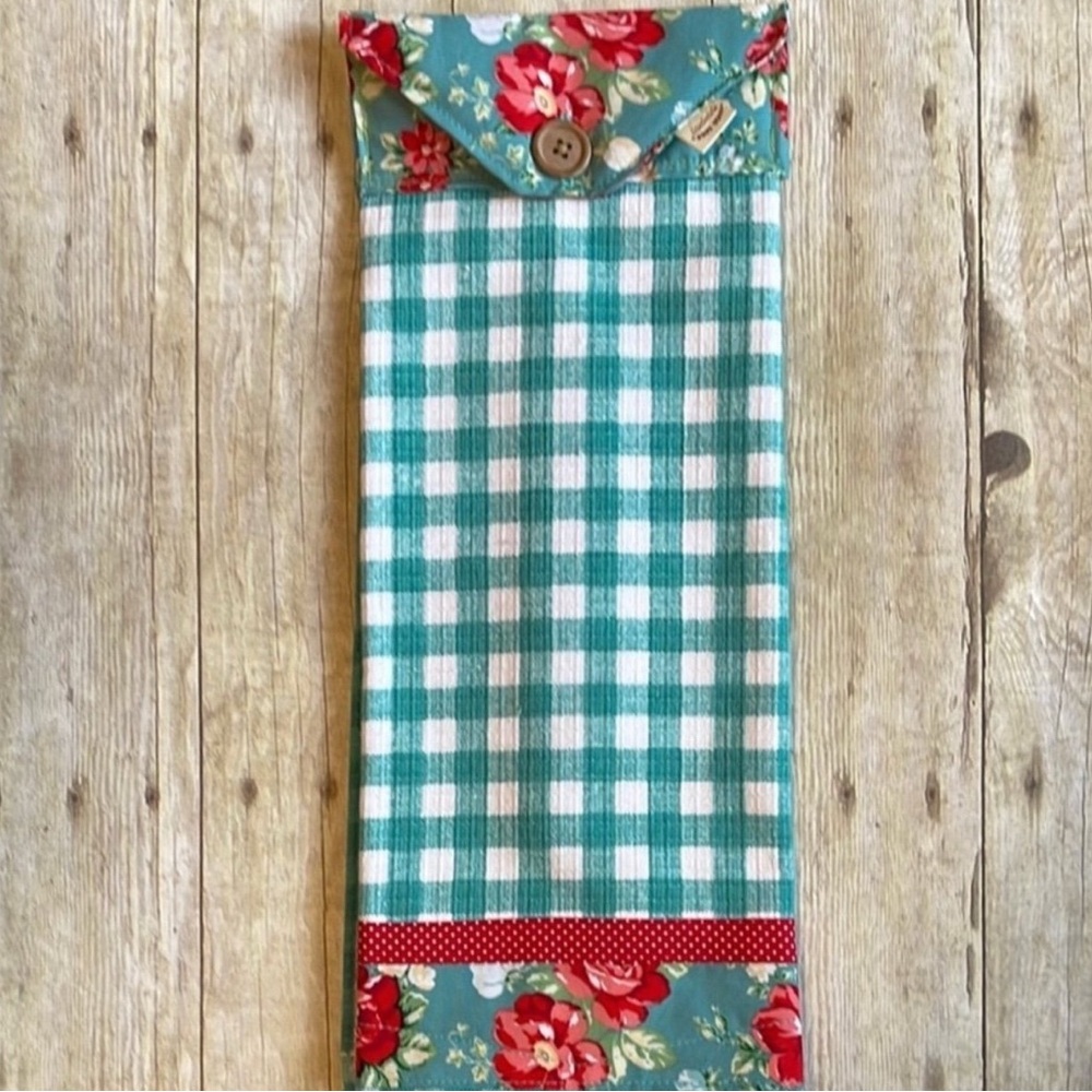 Hanging Towel Oven Door Floral and Checkered Sewn Top Pioneer Woman